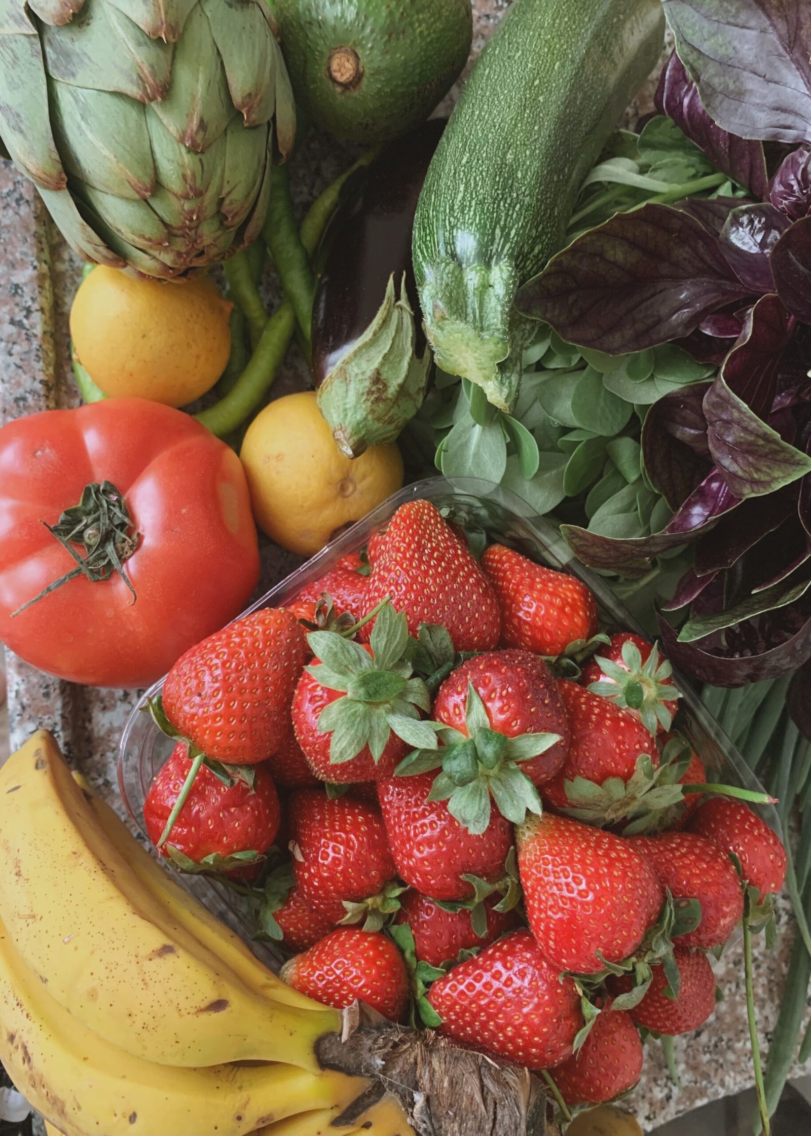 A vibrant collection of fresh fruits and vegetables on display, highlighting the local produce of Antalya, Turkey.